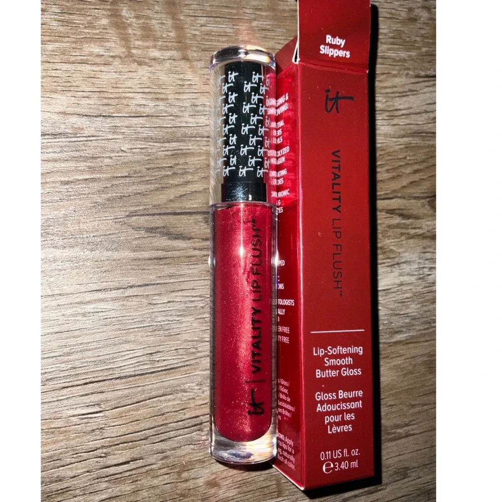 IT Cosmetics Vitality Lip Flush Butter Gloss Ruby Slippers Shimmer Hydrating
